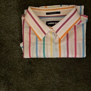Land ends never worn white shirt with colored stripes, button down, size 12T